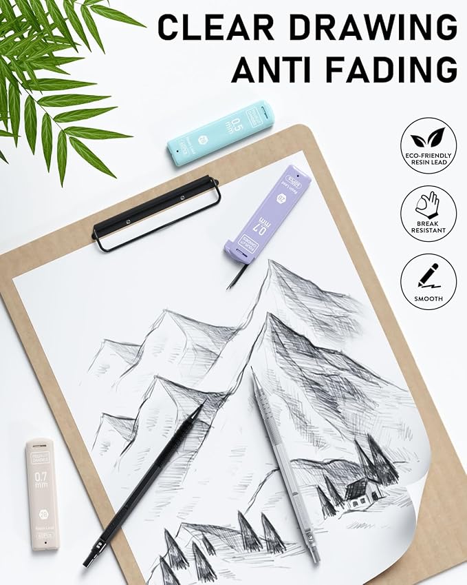 Four Candies 0.5/0.7mm 2B Lead Refills in Case, Pack of 720 PCS Black Break Resistant Mechanical Pencil Refills, 12 Tubes (6 of Each Size), 60 Pieces per Tube