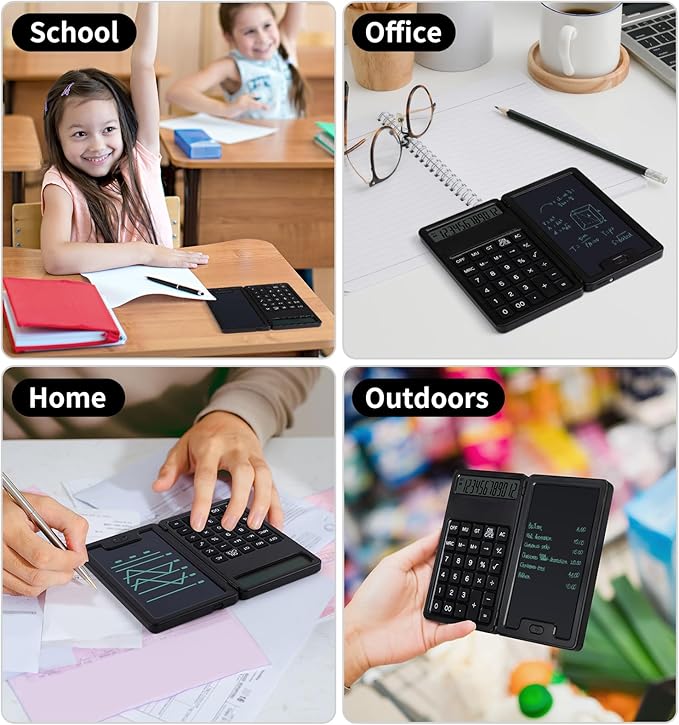 Desk Portable Basic Calculator with Notepad and Stylus, 12 Digit Large Display Multi-Function for Office, School, Home & Basic Financial (Black)