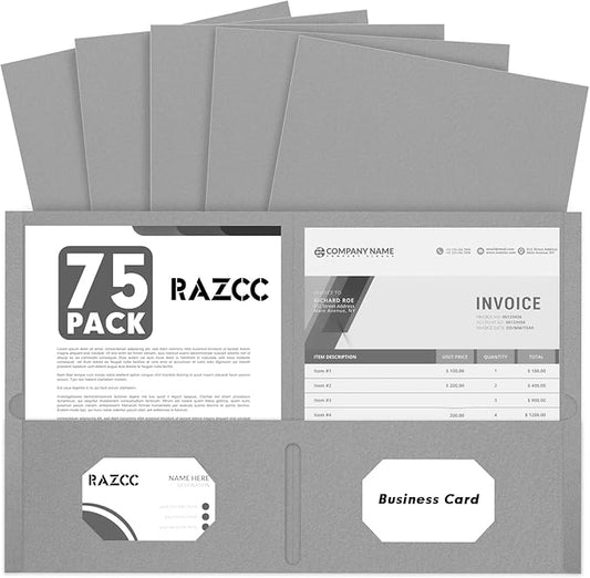 Two Pocket Folders, 75 Pack, Letter Size, Grey