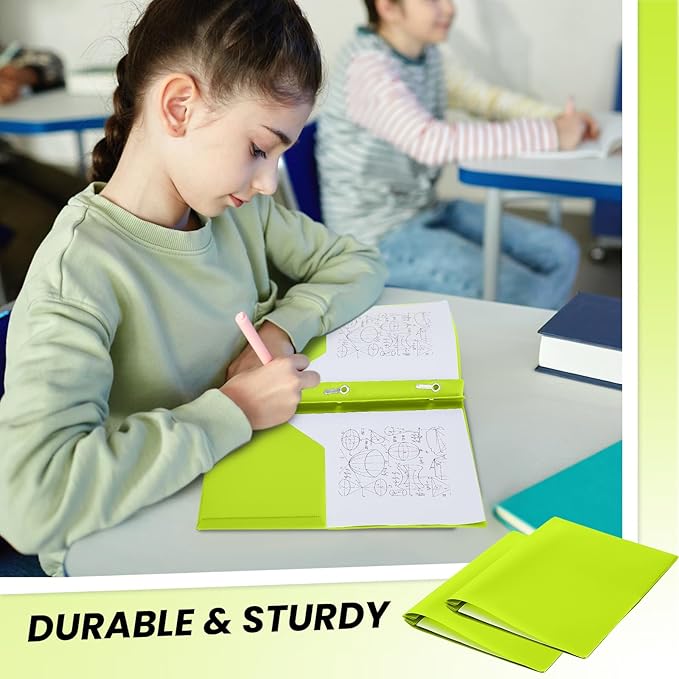 Lincia 100 Pcs Plastic Folders With 2 Pockets and Prongs for Office, School, Students, Teachers, Office Workers (Fluorescent Green)