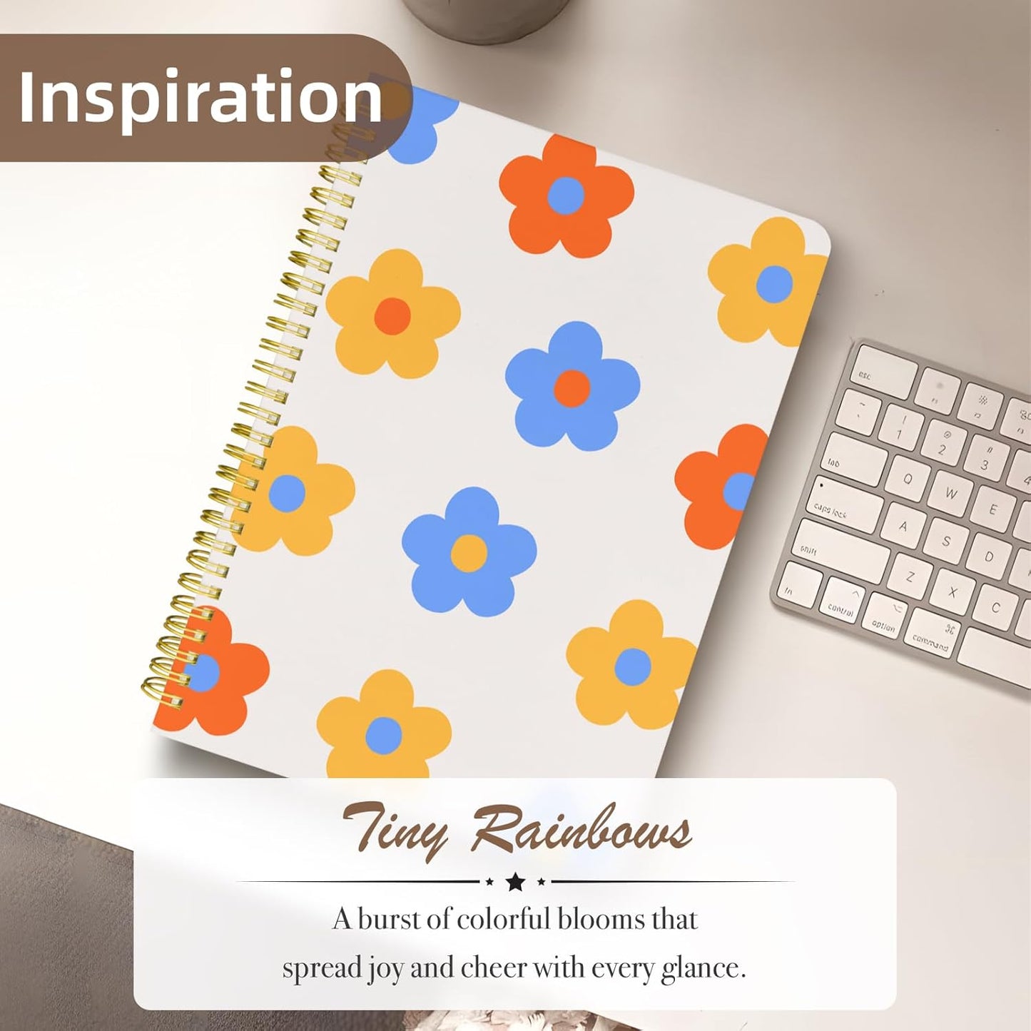 Cute Spiral Notebook journal B5 Aesthetic Pretty Design for Women Girls Kawaii with Pocket, 10 x 7.2 inch, Lined, Color Flowers