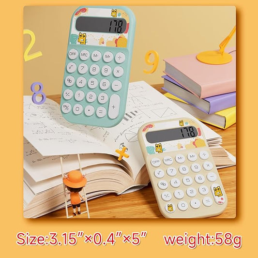 Pocket Calculator, Kids 8 Digit Small Desktop, LCD Display, Cute & Aesthetic Mini Calculator (Beige, S)
