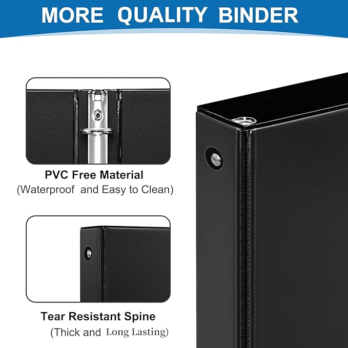 1 inch 3-Ring Binder, 1" Round Ring Binder with 2 Inside Pockets, Bulk Basic Binders, Clear View Cover 1-inch Binders Holds 8.5'' x 11''Paper for Office/Home/Back to School（Pack of 12, Black