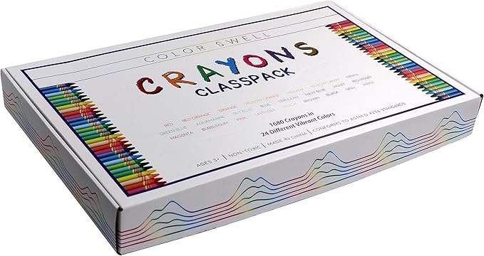 Color Swell Bulk Crayon Pack - 1680 Crayons in 24 Vibrant Colors of Teacher Quality Durable Bulk Crayons for Classroom and Home