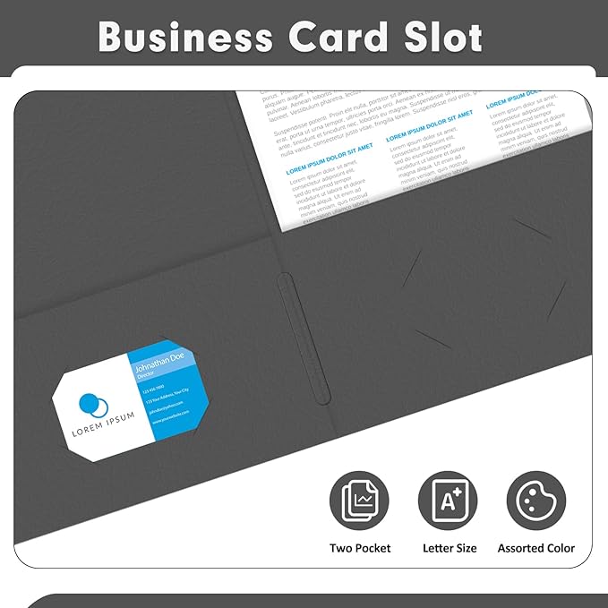 Two Pocket Folders, PANDRI 50 Pack 2 Pocket Folders, Letter Size Paper File Folder for School Office Home Business, Black