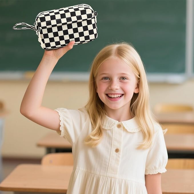 Bluboon Big Capacity Pencil Case Pouch Pen Case School Supplies - Cute Pencil Box Bag for Teen Girls Boys Women Man (Black White Checked)