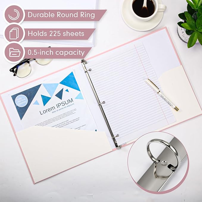 Ctosree 10 Pack Colored 3 Ring Binder with 2 Pockets Hardcover Loose Leaf Binder for Women Men Teacher Student School Office Home Supplies, Fits 11 x 8.5 Size Paper, 10 Colors(0.5",Sweet Color)