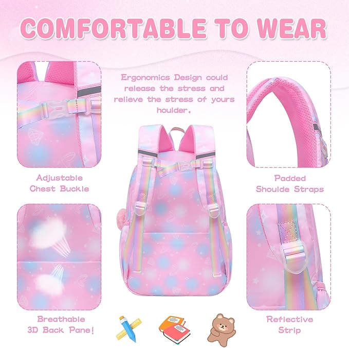 Sweet Girls Backpack - Stylish Splash-resistant School Bag with Multiple Pockets & Trendy Laptop Compartment（17inch Pink）