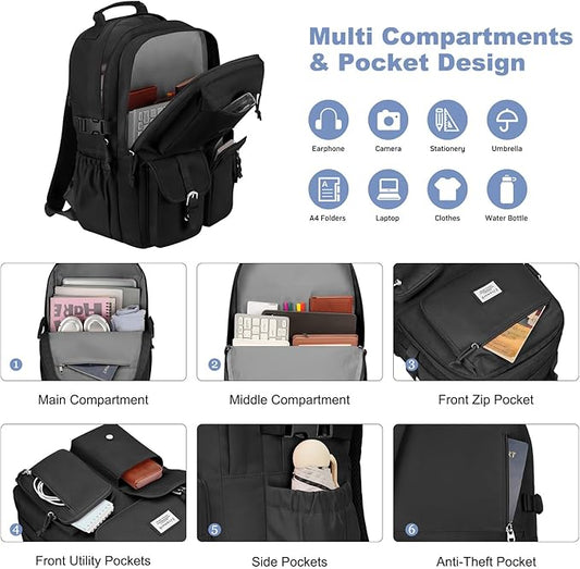 School Laptop Backpack for Girls Bookbag: Large Capacity Elementary Middle High School Book Bag 15.6 Inch Casual College Backpacks Waterproof Travel Back Pack Student Bookbags for Teen Kids Boys Women