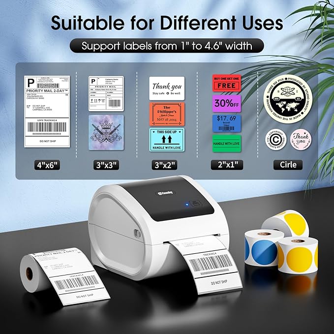 Bluetooth Shipping Label Printer 4x6 - D520BT Bluetooth Thermal Label Printer for Small Business， Shipping Packages, Compatible with USPS, Shopify, Amazon