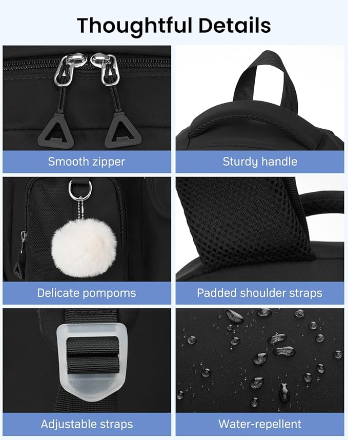 Teen Girls Backpack Black, College Student Book Bag for Womens, Middle High School Bag Elementary Kids Bookbags Morral Escolar Niña