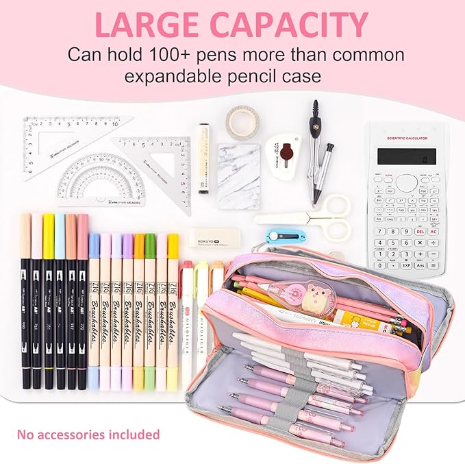 Glitter Rainbow Pencil Case for Girls, Large Capacity Pencil Pouch Pen Bag Organizer with 3 Compartments for Kids Students School Office Supplies Back to School Gifts