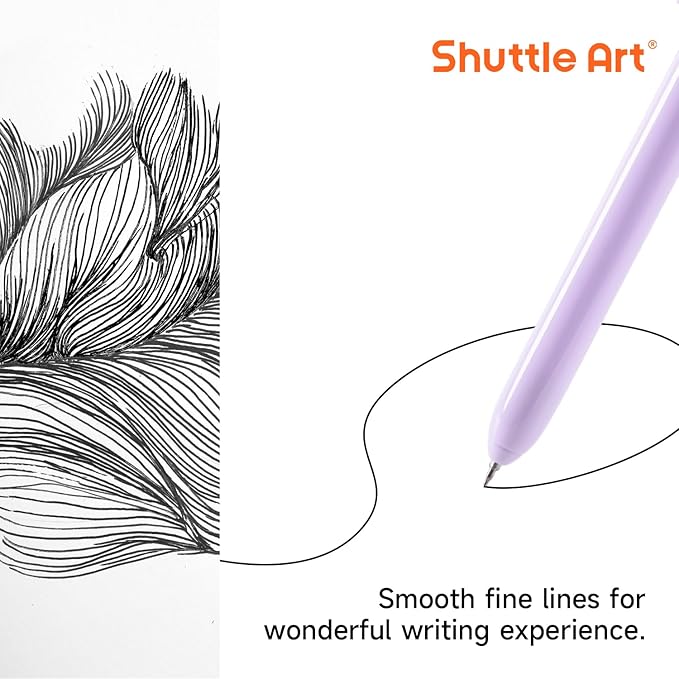 Shuttle Art Retractable Pastel Gel Ink Pens, 15 Pack Black Ink Pens, Cute Pens 0.5mm Fine Point for Writing Journaling Taking Notes School Office Home