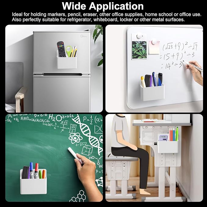 Magnetic Dry Erase Marker Holder, 2 Pack Magnetic Pen and Eraser Holder for Whiteboard,Magnet Pencil Cup Utility Storage Organizer for Office, Refrigerator, Whiteboard,Locker and Metal Cabinets