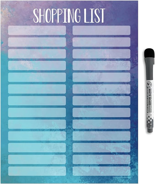 Dry Erase Shopping List Vinyl Sticker Decal Whiteboard by Glassboard Studio | Removable & Reusable | Magnetic Fine-Tip Marker Included (9 x 12 inches, Watercolor)