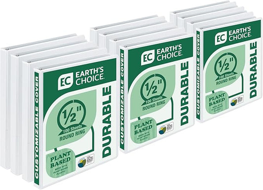 Samsill Plant-Based 1/2 Inch Durable Round Ring, Made in USA, View Binder, Eco-Friendly, USDA Certified Biobased, 12 Pack, White