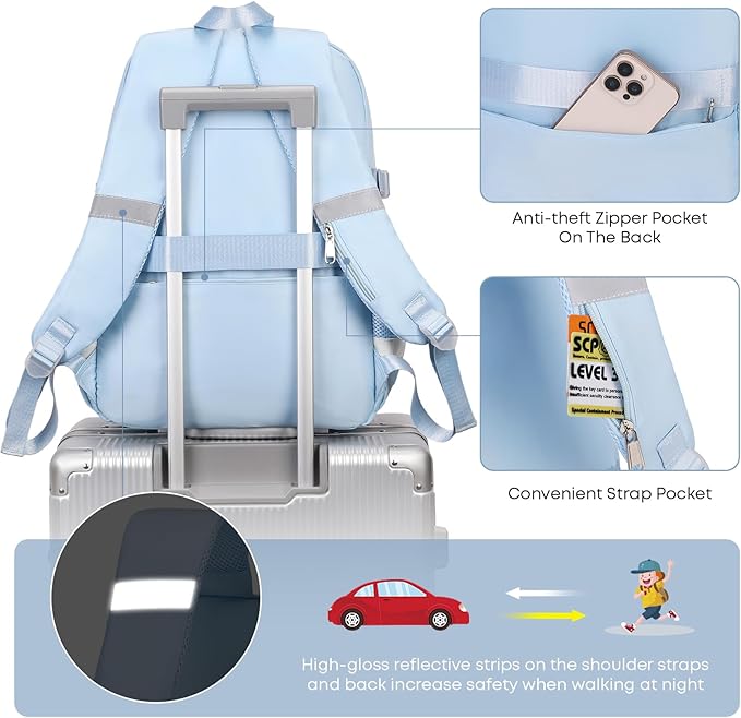 3PCS Backpack For School Women College Middle High Teen Girls Student Bookbag Waterproof Laptop Bag Plaid Blue