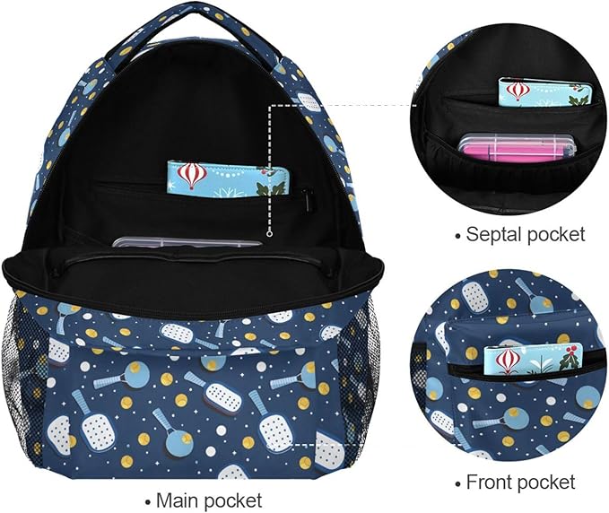 Pickleball Backpack for School Student Laptop Travel School Bag for Boys Girls Daypack