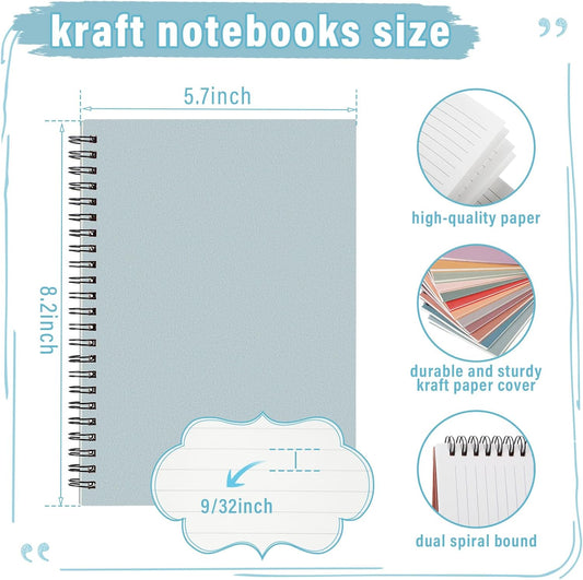 Fuutreo 12 Pcs Spiral Notebook for Work A5 8.3 x 5.7 Inch College Ruled Spiral Journal Notebook Kraft Cover Ruled Paper, 12 Color, 60 Sheets, 120 Pages for Office School(Vintage Color)