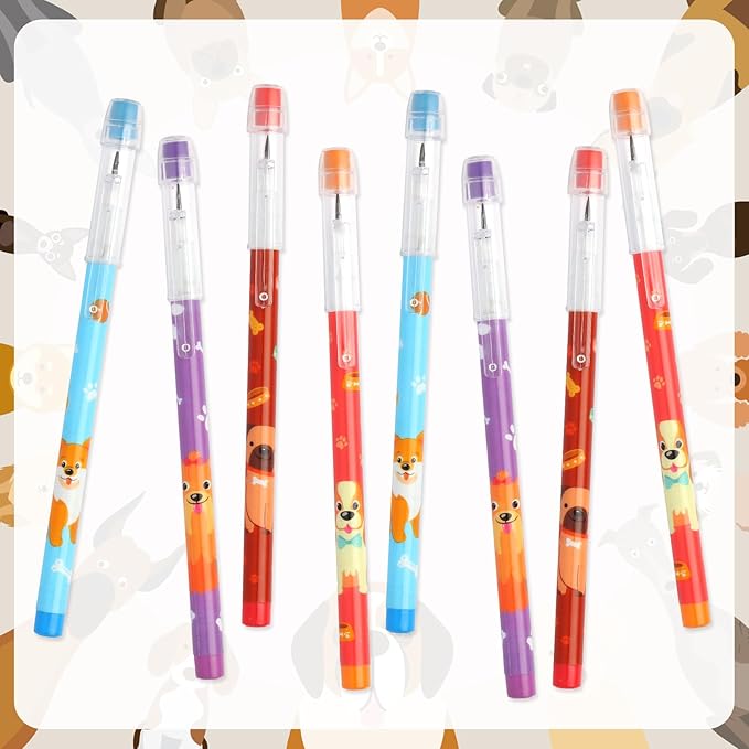 Kolewo4ever 48pcs HB Dog Pencils Kawaii Cute Multipoint Pencil Push Translucent Non Sharpening Stackable Pencils Pop Up Plastic Pencil for Classroom Rewards Carnival Prizes