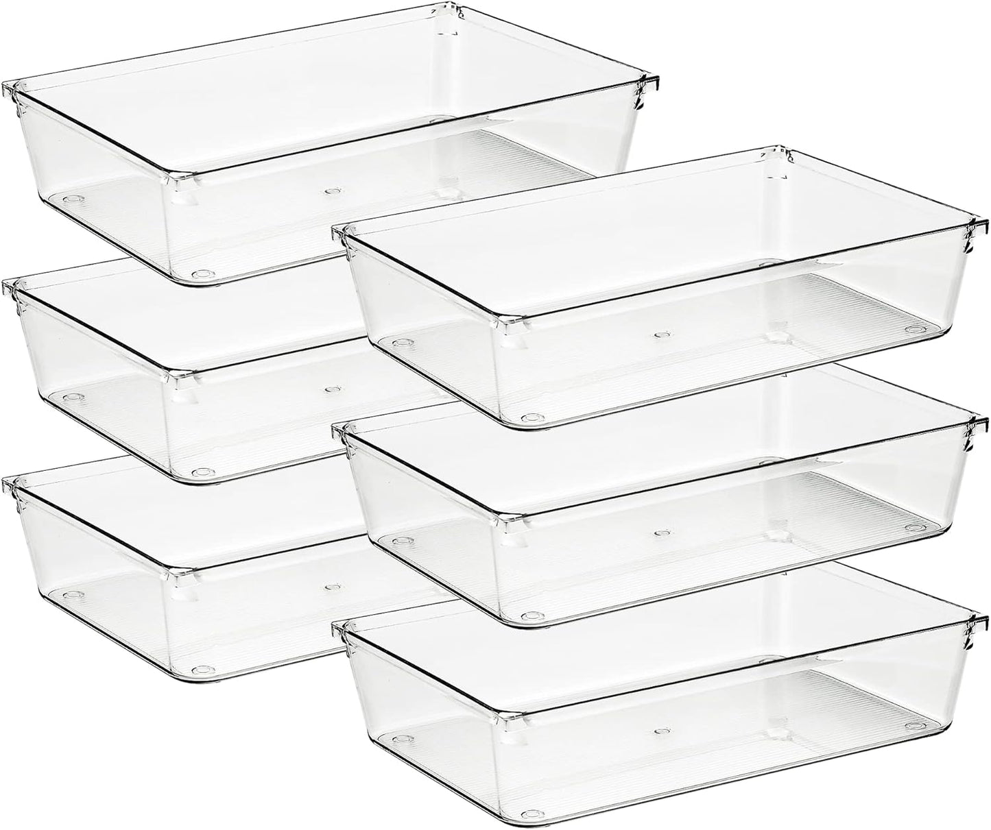 Ravinte 6 Pack Drawer Organizer - 6" X 9" Plastic Storage Bins, Acrylic Organizers with Non-Slip Pads Clear Desk Storage Tray for Makeup, Jewelries, Kitchen Utensils, Bathroom and Office