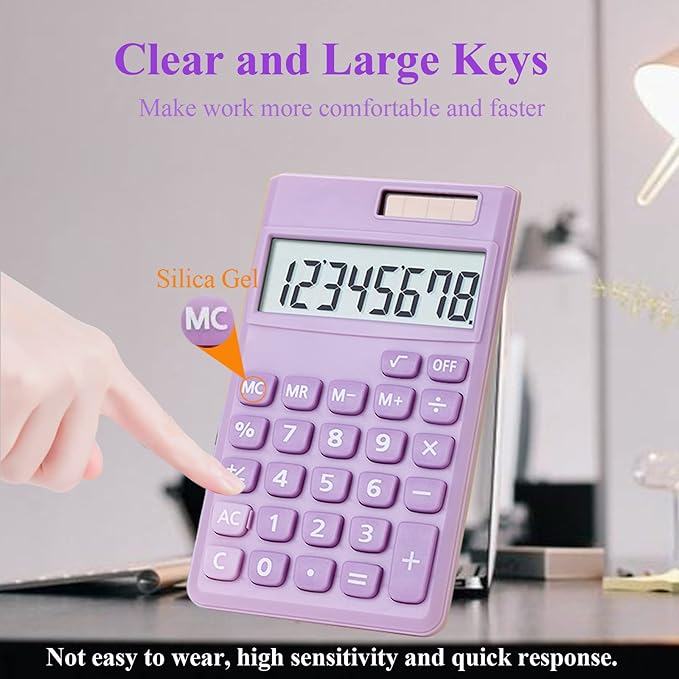 Basic Calculator, Desktop Cute Pocket Size Mini Calculators for School, Office, Home (Purple)