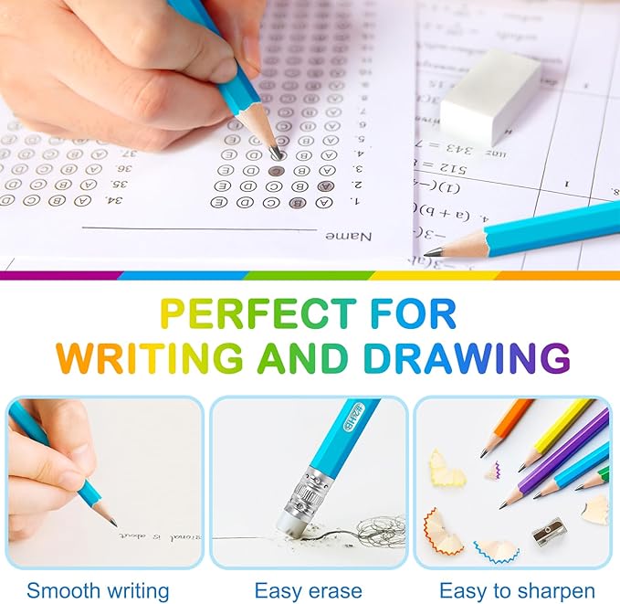 V-Opitos #2 Pre-Sharpened Wood-Cased Pencils, 50 Pack with Top Erasers, Bulk 2HB Pencils in Assorted Colors for School, Writing, Drawing and Sketching