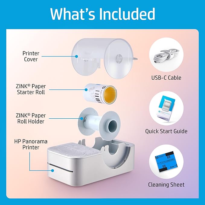 HP Sprocket Panorama Instant Color Label & Smartphone Photo Printer - Portable - Personalize Prints 2” x .5”- 9” on Zink Sticky-Back Photos - Create Photobooth Strips & Custom Designs in App - Grey