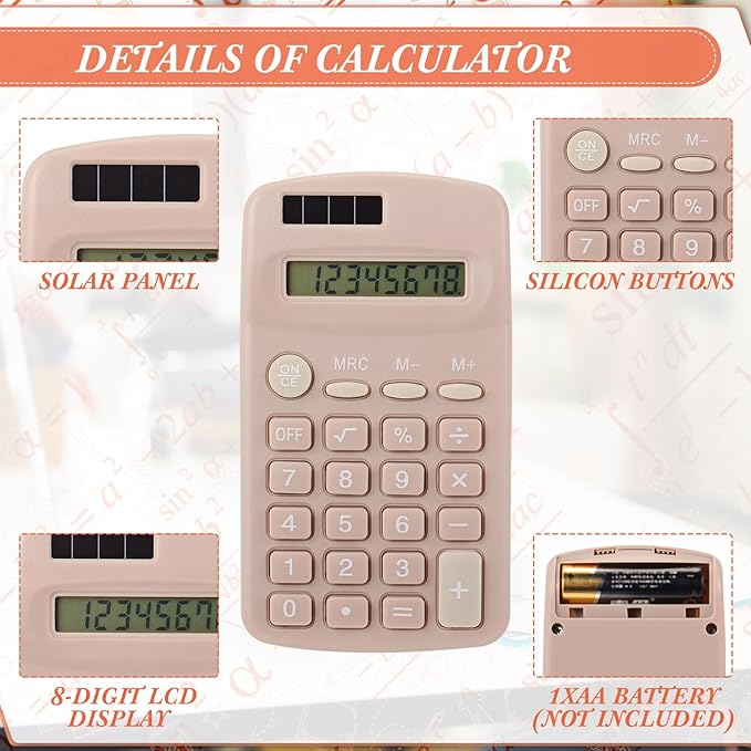 48 Pcs Pocket Size Solar Calculators Bulk for Classroom Mini Basic Calculator Solar Battery Dual Power 8 Digit Display for Kids Student School Office Accounting Tool