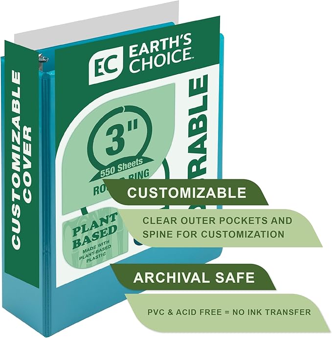 Samsill Plant-Based 3 Inch Durable Round Ring, Made in USA, View Binder, Eco-Friendly, USDA Certified Biobased, Single, Aqua Blue