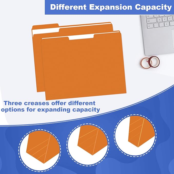 File Folder, HERKKA 120 Pack 1/3 Cut Tab File Folders, File Folders Great for Organizing and Filing, Letter Size, Orange