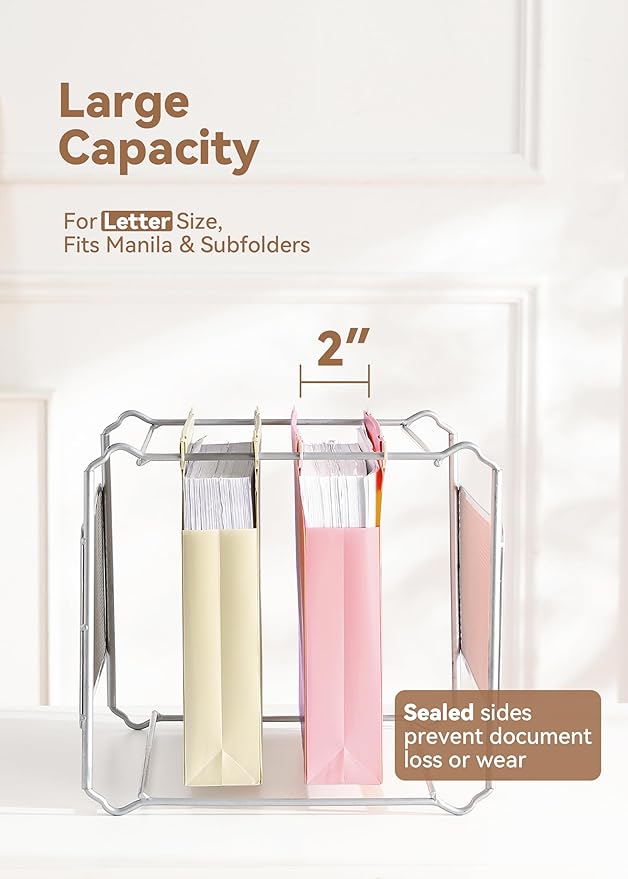 Plastic Extra Capacity Hanging File Folders, 2" Pastel Expanding Pocket, Heavy Duty for Filing Cabinet, Insertable 1/5-Cut Tabs, Letter Size - 12 Pack