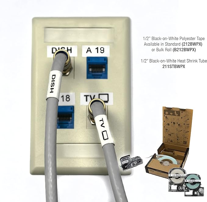 Epson LABELWORKS 211STBWPX Genuine Tape Cartridge - Black on White Shrink Tube Industrial Label Maker Tape - AWG 2-8, 1/2" (11MM) Wide, 8 ft (96")
