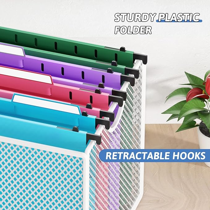 Plastic Extra Capacity Hanging File Folders,6 Pack Heavy Duty 4" Expanding Pocket with Movable Dividers,Large Hanging Folders,Letter Size Filing Cabinet,Adjustable Tabs,for Bulky Files,Colorful
