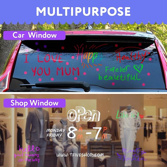 TFIVE Chalk Markers - 8 Color Chalk Pens and 24 Labels - Dry & Wet Erase, Reversible Tip, for Chalkboards, Signs, Windows, Blackboard, Glass, Mirrors, Liquid Chalk