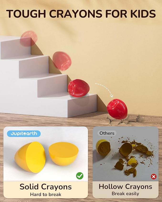 6 Colors Egg Crayons for kids, Palm-Grasp Non Toxic Jumbo Washable Crayons for Kids, Fat Brain Toys for Art Supplies and Perfect Gifts for Boys and Girls