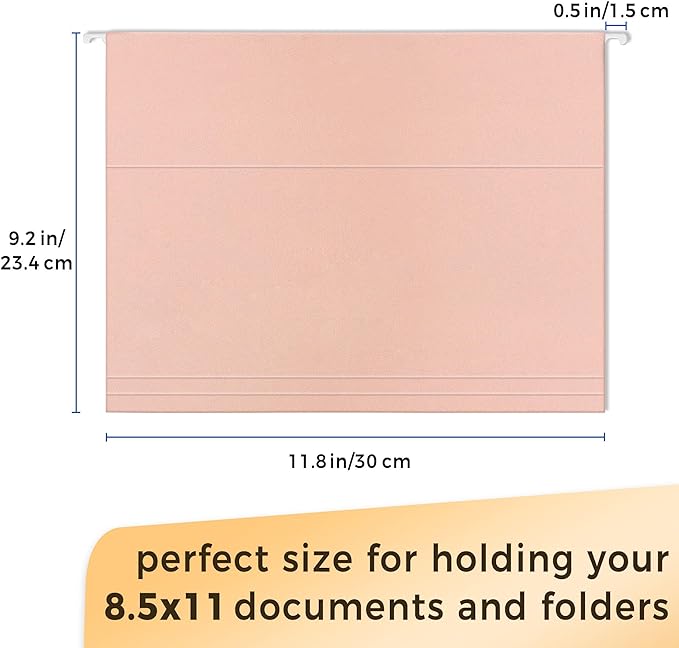SUNEE 25 Count Hanging File Folders, Pastel Colors, Hanging File Folders Letter Size, Hanging Folders with 1/5-cut Tabs, Designed for Bulky Files, Filing Cabinets, Medical Charts