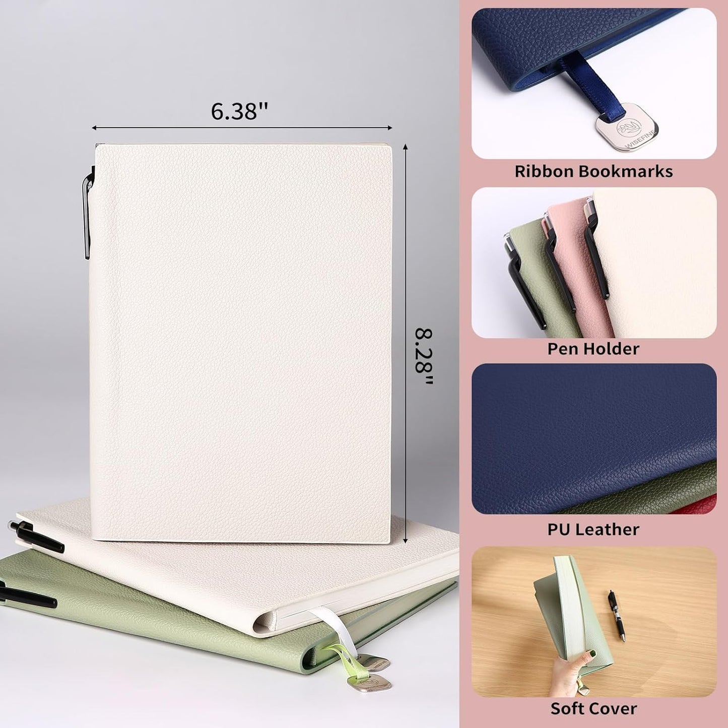 Lined Journal Notebook for Women A5 Softcover PU Leather Journals for Writing, 160 Pages Daily Journaling, College Ruled Notebooks for Work School, Business 6.38'' X 8.28'' Off White