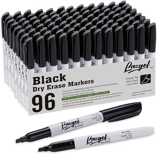 Dry Erase Markers Bulk, 96 Pack Black Dry Erase Markers Chisel Tip, Low Odor Whiteboard Markers for School, Office Supplies, Perfect for Writing on White Board, Mirror,Calender