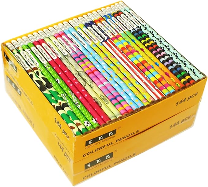 SKKSTATIONERY 288pcs Assorted Colorful Pencils Wooden Pencil with Eraser Assortment, Novelty Kids Awards & Incentives Pencils Back to school