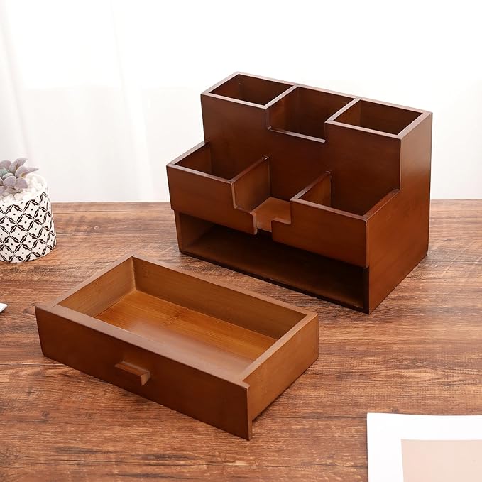 Bamboo Desk Organizer Makeup Storage Drawer Pen Organizer with Drawer bamboo for desk Pencil Holder for Desk