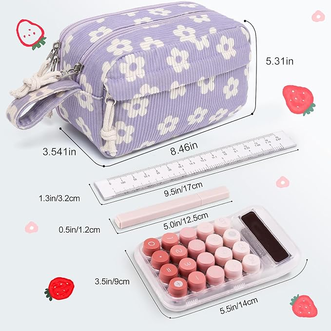 Bluboon Big Capacity Pencil Case Pencil Pouch Pen Case School Supplies Cute Pencil Box Pencil Bag for Teen Girls Boys Women Man (Beige Flower Purple)