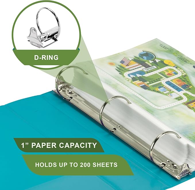 Samsill Plant-Based 2 Inch Durable Round Ring, Made in USA, View Binder, Eco-Friendly, USDA Certified Biobased, Single, Turquoise