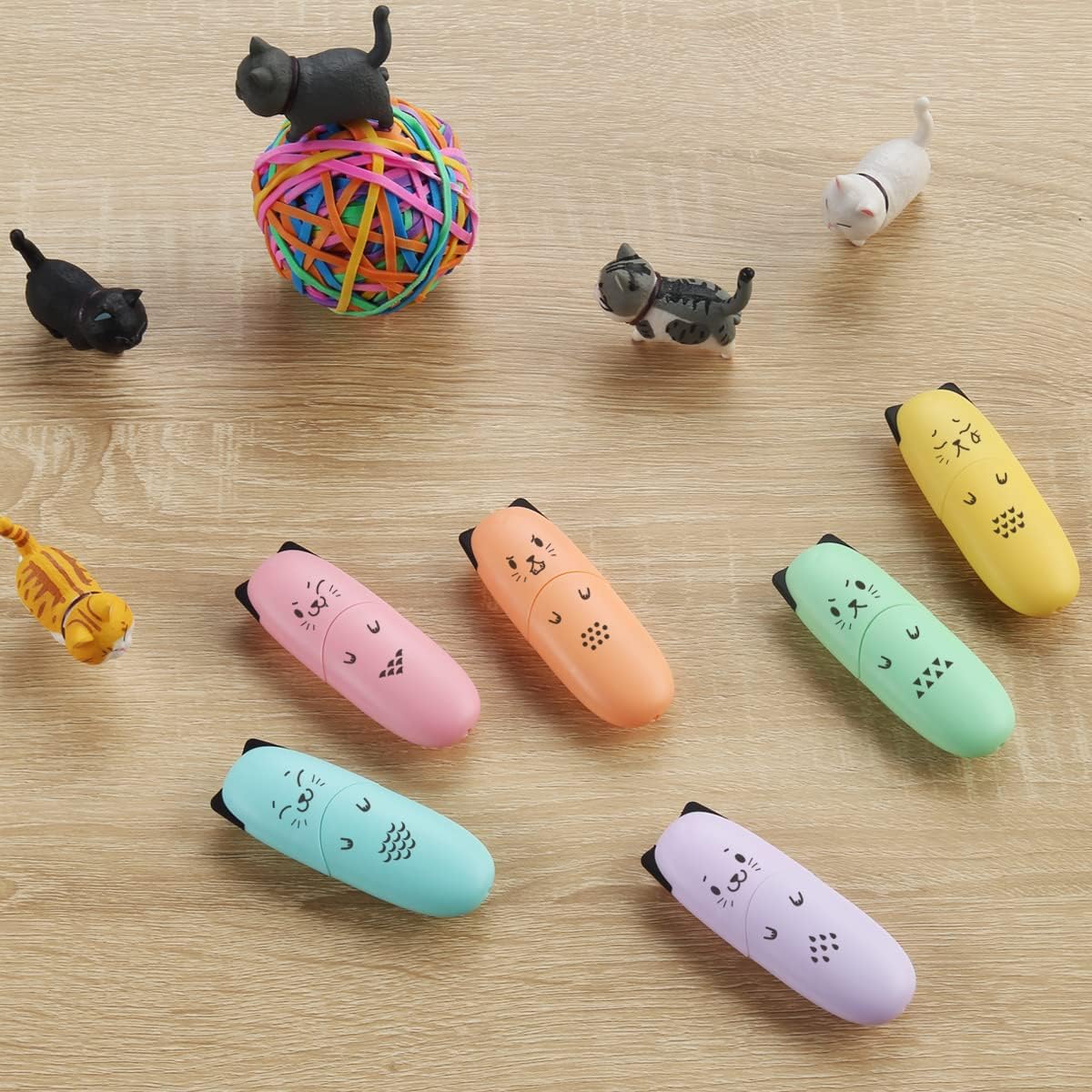 6 pieces Cat Shape Cute Mini Highlighter Pen Pastel Color Chisel Tip Kawaii Kids Stocking Stuffers Gift Highlighter Marker