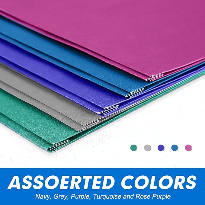 Two Pocket Folders, RAZCC 75 Pack Two Pocket Folders with Prongs, 3 Prong Pocket Folders Letter Size, Paper Folders with Prongs for School Office Home Business, Assorted 5 Colors