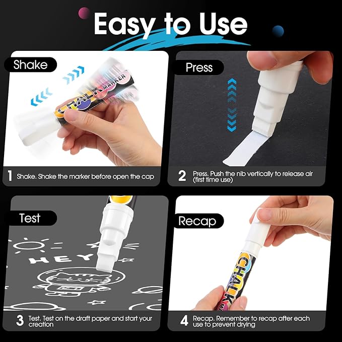 Fuutreo 20 Pack White Jumbo Chalk Markers 10mm Liquid White Chalk Markers Window Pen Whiteboard Paint Pens Erasable for Cars Windows