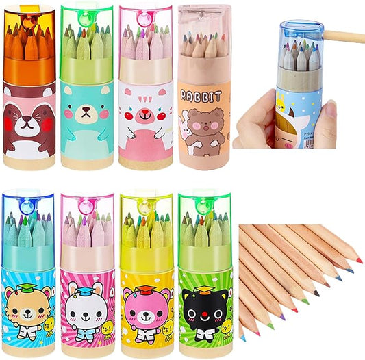 8 Packs Mini Colored Pencils with Sharpener in Tube Portable Drawing Art Cartoon Pencils for 3 Years and Up Kids Adults Writing Sketching Painting,12 Colors in Tube