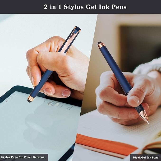 Linbsunne Black Gel Pens 0.7mm Medium Point Pen Office Pens 2-in-1 Stylus Pens for Touch Screens Gel Ink Rollerball Pens for Writing (18 Pack-blue)