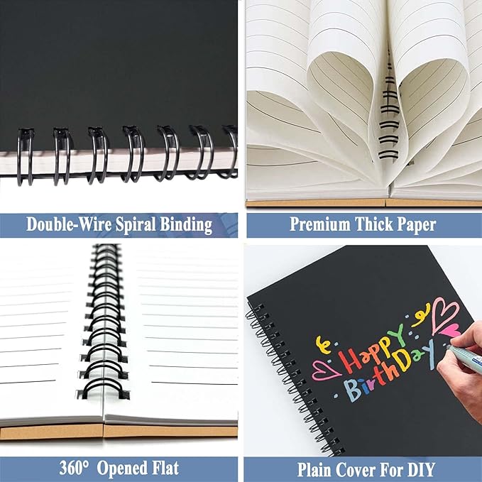 GINMLYDA 4Pack Small Spiral Notebook A5, 8.25x5.5” 120 Lined Pages Wide Ruled Spiral Journal Bulk Blank Kraft Cover Spiral Bound Notebook & Writing Pads for Home Office Meeting Work Note Taking