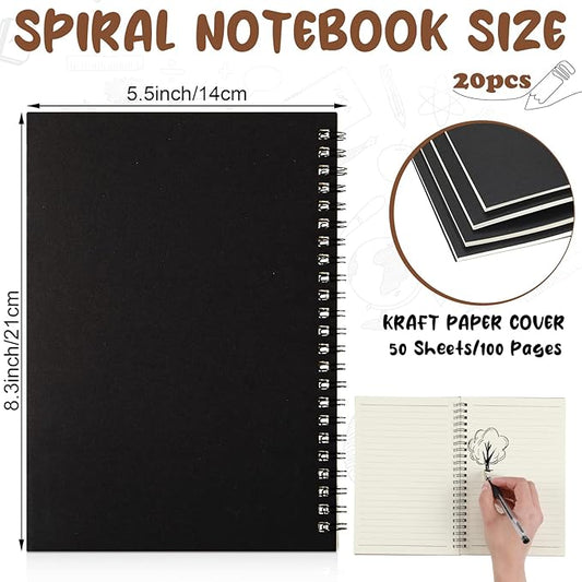 Eersida 20 Pack A5 Spiral Notebook College Ruled Spiral Notebook Bulk 5.5 x 8.3 Inch Hardcover Notepads Lined Travel Writing Journal Notepad, 50 Sheets 100 Pages(Black)